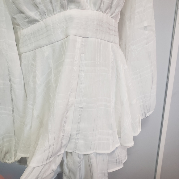 Selfie Leslie white bridal/Bachelorette party ruffled tie waist Romper - Picture 4 of 10